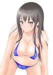  bikini black_hair brown_eyes cowboy_shot long_hair muffin_(sirumeria) original simple_background solo swimsuit 