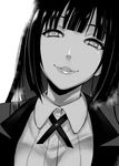  greyscale hime_cut jabami_yumeko kakegurui lips long_hair looking_at_viewer monochrome mushi024 ribbon school_uniform sketch solo 