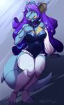  2015 3_toes anthro anthrofied big_tail breasts claws clothing collar crown female hair horn legwear long_hair looking_at_viewer myloveless nidoqueen nintendo pink_eyes pok&eacute;mon purple_hair royalty stockings thick_tail thigh_highs toes video_games white_legwear wide_hips 