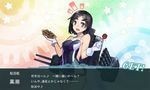  alternate_costume black_hair blue_eyes blush commentary competition_swimsuit eighth_note eyebrows food gloves hair_ornament hairclip kantai_collection kuroshio_(kantai_collection) looking_at_viewer musical_note one-piece_swimsuit open_mouth short_hair smile solo swimsuit taketora_suzume takoyaki thick_eyebrows toothpick torpedo translated turret 