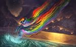  2015 blue_fur cloud cutie_mark equine female feral friendship_is_magic fur glowing hair hi_res mammal multicolored_hair my_little_pony outside pegasus purple_eyes rain-gear rainbow rainbow_dash_(mlp) rainbow_hair scarf sea solo water wings 