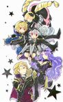  3girls armor bad_id bad_pixiv_id banned_artist blonde_hair breasts brother_and_sister brothers camilla_(fire_emblem_if) cleavage closed_eyes dress elise_(fire_emblem_if) female_my_unit_(fire_emblem_if) fire_emblem fire_emblem_if gloves hair_over_one_eye hair_ribbon hairband highres large_breasts leon_(fire_emblem_if) long_hair marks_(fire_emblem_if) multiple_boys multiple_girls my_unit_(fire_emblem_if) nunuko_(mu661129) purple_hair red_eyes ribbon siblings sisters twintails 