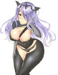  black_panties blush breasts camilla_(fire_emblem_if) cleavage elbow_gloves fire_emblem fire_emblem_if gloves hair_over_one_eye highres large_breasts long_hair looking_at_viewer noeomi panties purple_hair red_eyes solo underwear 