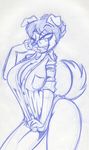  anthro big_breasts bottomless breasts canine clothed clothing dog female half-dressed king-cheetah mammal monochrome 