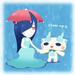  abbreviated_karakusa ameonna_(youkai_watch) blue_hair chuno english furoshiki hair_over_one_eye komasan long_hair open_mouth smile squatting umbrella youkai youkai_watch youkai_watch_2 