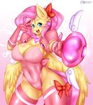  2015 anthro anthrofied big_breasts blue_eyes blush breasts camel_toe cleavage clothed clothing equine feathered_wings feathers female fluttershy_(mlp) friendship_is_magic fur gloves hair horse legwear leotard long_hair magical_girl mammal mleonheart my_little_pony open_mouth pegasus pink_hair pink_legwear pony raised_arm ribbons solo stockings thick_thighs wide_hips wings yellow_feathers yellow_fur 