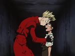  2boys angry animated animated_gif black_hair blonde_hair multiple_boys trigun vash_the_stampede violence 