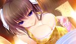  1boy 1girl ane_to_osananajimi_wa_naka_ga_ii! artist_request atelier_kaguya_honky-tonk_pumpkin blush breasts brown_hair censored character_request cleavage game_cg handjob large_breasts panties pantyjob penis purple_eyes satou_kanon source_request twintails underwear yoppy 