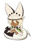  bad_id bad_pixiv_id barefoot beltbra cape chibi creature dark_skin guilty_gear guilty_gear_xrd hat highres inaba_sunimi orange_eyes ramlethal_valentine shorts solo transparent_background 