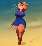  beach big_breasts blush breasts cervine cosplay cute deer eve_(tiger1001) fangs freckles looking_up mammal mario mario_bros nintendo reindeer sand seaside standing tiger1001 video_games walking 