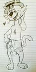  &lt;3 anthro balls cat feline fur grin hat ladysomnambule male mammal nude paws penis sheath smile top_cat towel traditional_media_(artwork) 