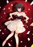  bad_id bad_pixiv_id black_hair breasts chain_sumeragi chiko_(d04099) cleavage closed_eyes confetti dress kekkai_sensen large_breasts short_hair smile solo 