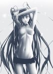  breasts chain collar fate/stay_night fate_(series) greyscale highres long_hair monochrome nameless_dagger navel nude open_mouth ribs rider small_breasts solo thighs very_long_hair weapon 