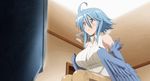  1girl animated animated_gif balloon balloons blue_hair breast_reduction monster_girl monster_musume_no_iru_nichijou papi_(monster_musume) solo 