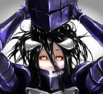  albedo armor black_hair horns overlord_(maruyama) removing_helmet solo yamashita_tomu yellow_eyes 