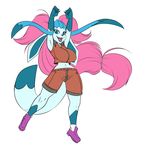  2015 anthro anthrofied blue_eyes canine eeveelution fox glaceon hair long_hair mammal micki ming-ming_(character) nintendo pink_hair pok&eacute;mon shiny_pok&eacute;mon simple_background video_games white_background 