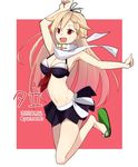  :d bare_shoulders bikini bikini_skirt black_bikini black_skirt blonde_hair braid breasts cleavage dated hair_flaps hair_ornament hair_ribbon hairclip kantai_collection large_breasts long_hair navel open_mouth red_eyes remodel_(kantai_collection) ribbon sailor_bikini sailor_collar sandals scarf skirt smile solo swimsuit twitter_username white_scarf yuki_(nanao_yuki) yuudachi_(kantai_collection) 