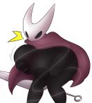  2019 alpha_channel big_breasts black_areola black_nipples bottomless breasts clothed clothing female hollow_knight hornet_(hollow_knight) huge_breasts lightningfire12 melee_weapon mostly_nude nipples solo vessel_(species) weapon 