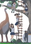  akinbo_(hyouka_fuyou) bad_id bad_pixiv_id bird black_hair branch brown_eyes climbing in_tree long_hair moa_(bird) multiple_girls open_mouth original penguin rope_ladder school_uniform serafuku sitting sitting_in_tree skirt smile tree twintails 