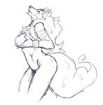  anthro big_breasts breasts canine captainjohkid facial_markings female grin hair holding_breasts looking_at_viewer mammal markings naughty_face nipples simple_background sketch solo wolf 