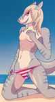  alternate_version blonde_hair clothing fish garroh grin hair makeup marine nipple_piercing nipples panties piercing shark small_boobs striped_panties tagme underwear 