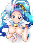  absurdres bad_id bad_pixiv_id blue_eyes blue_hair boots breasts breasts_outside cure_mermaid earrings from_above full_body go!_princess_precure highres jewelry kaidou_minami knee_boots large_breasts long_hair magical_girl multicolored_hair nipples precure purple_hair sharumon shiny shiny_skin sitting smile solo streaked_hair two-tone_hair wariza white_background 