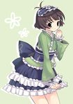  akizuki_ryou antenna_hair bad_id bad_pixiv_id blush brown_eyes brown_hair crossdressing hairband idolmaster idolmaster_dearly_stars japanese_clothes kimono lolita_fashion maid male_focus otoko_no_ko short_hair skirt skirt_tug solo teu_(navy) wa_lolita yukata yukata_maid_(idolmaster) 