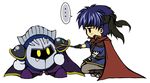  animated animated_gif armor blue_hair cape fire_emblem fire_emblem:_souen_no_kiseki gloves headband ike kirby_(series) mask meta_knight stick super_smash_bros. tears transparent_background white_background yellow_eyes 