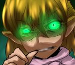  angry biting blonde_hair crazy_eyes face glowing glowing_eyes green_eyes hands lowres mizuhashi_parsee solo soubi thumb_biting touhou 