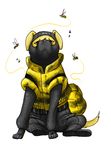  bee bees belt brown_eyes bullet canine clothed clothing cosplay dog insect konami mammal mask metal_gear metal_gear_(series) metal_gear_solid metal_gear_solid_3 parody shoes sitting the_pain unknown_artist 