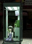  arawi_yoshihiko blood brown_eyes brown_hair dress highres long_hair md5_mismatch original phone phone_book phone_booth shadow solo 