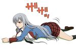  breasts crawling kenji_t1710 large_breasts long_hair necktie plaid plaid_skirt red_eyes school_uniform selvaria_bles senjou_no_valkyria senjou_no_valkyria_2 silver_hair skirt solo 