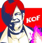  bad_id bad_pixiv_id collar colonel_sanders fire hair_over_one_eye kfc male_focus masao parody purple_fire red_hair solo the_king_of_fighters yagami_iori 