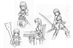  armor bad_id bad_pixiv_id cecily_cambell elbow_gloves gloves greyscale monochrome rohitsuka seiken_no_blacksmith sketch sword thighhighs traditional_media weapon 