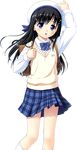  bag black_hair blue_eyes furusawa_kosuzu hair_ornament hairclip kneehighs musume_shimai nonohara_miki plaid plaid_skirt school_bag school_uniform skirt socks solo transparent_background 