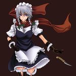  bad_id bad_pixiv_id blue_eyes braid drillarm izayoi_sakuya knife maid scarf short_hair silver_hair solo touhou twin_braids 