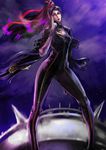  amulet bayonetta bayonetta_(character) black_hair bodysuit bug butterfly cleavage_cutout eyeshadow glasses highres insect makeup mole ponytail solo zunta 