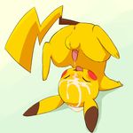  2014 anus balls cum cum_on_face cum_on_own_face cum_on_self cum_string cute erection eyes_closed feral fur green_background male manmosu_marimo nintendo penis pikachu pink_penis pok&eacute;mon simple_background solo tapering_penis tongue tongue_out upside_down video_games yellow_fur 