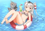 :o afloat alternate_costume amatsukaze_(kantai_collection) bare_shoulders barefoot bikini blush brown_hair cocktail cocktail_umbrella cup food fruit hair_tubes hairband hat holding holding_cup hurricane_glass kantai_collection layered_bikini layered_clothing legs_up lifebuoy long_hair looking_at_viewer navel o-ring o-ring_bikini o-ring_top open_mouth pineapple pineapple_slice reclining red_bikini rensouhou-kun silver_hair soles solo striped striped_bikini swimsuit two_side_up water yoshikita_popuri 