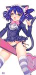  :o animal_ears bell black_panties black_shirt blue_hair blush bow bow_panties breasts cat_ears cat_tail chestnut_mouth crotch_rub cyan_(show_by_rock!!) drooling fang frills green_eyes guitar hairband highres instrument jingle_bell masturbation masturbation_through_clothing panties pink_bow ringlets shirt short_hair show_by_rock!! side-tie_panties small_breasts solo strawberry_heart striped striped_legwear tail thighhighs underwear utm 