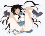  anus black_hair breasts censored covered_nipples ekra green_eyes itoshiki_rin legs medium_breasts no_panties open_mouth pussy sayonara_zetsubou_sensei school_uniform serafuku socks solo spread_legs 