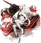 &gt;:( airfield_hime akira_(kadokawa) angry ankle_boots boots breasts cleavage clenched_teeth cracked_skin damaged frown full_body kantai_collection large_breasts leotard long_hair official_art red_eyes shinkaisei-kan solo teeth torn_clothes torn_leotard transparent_background v-shaped_eyebrows white_footwear white_hair 