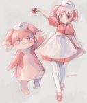  apron audino cosplay gen_5_pokemon hat joy_(pokemon) joy_(pokemon)_(cosplay) kaname_madoka mahou_shoujo_madoka_magica mary_janes miu_pachi nurse nurse_cap pink_eyes pink_hair poke_ball pokemon pokemon_(creature) shoes smile thighhighs twintails waist_apron white_legwear 