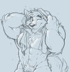  abs anthro biceps big_muscles canine chest_tuft fluffy fur looking_at_viewer male mammal muscles one_eye_closed pecs takemoto_arashi towel tuft wink wolf 