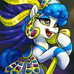  2015 blue_hair brown_eyes clothing dress equine eyeshadow female friendship_is_magic gem gold_(metal) hair horse karol_pawlinski makeup mammal microphone my_little_pony pony portrait sapphire_shores_(mlp) singing solo 