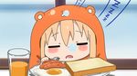  1girl animated animated_gif breakfast doma_umaru eyes_closed face food hamster_costume himouto!_umaru-chan nose_bubble sleeping 