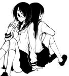  back-to-back fujiyoshi_harumi glasses greyscale kitsu_chiri long_hair manga_(object) monochrome multiple_girls sayonara_zetsubou_sensei school_uniform short_hair sitting skirt tadano_kagekichi 