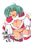  1girl boots breasts christmas dark_skin earring female gloves green_hair haiboku happy ikkitousen large_breasts looking_at_viewer ryofu_housen shiny shiny_skin solo thong twintails 