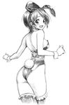  :d animal_ears ass blush bunny_ears bunny_tail bunnysuit fake_animal_ears frilled_legwear fujimaru_(bluebrand) greyscale hairband jpeg_artifacts looking_back monochrome open_mouth short_hair simple_background sketch smile solo tail thighhighs white_background wrist_cuffs 