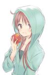  apple bad_id bad_tumblr_id food fruit hood hoodie mahou_shoujo_madoka_magica mijinkouka red_eyes red_hair sakura_kyouko solo 